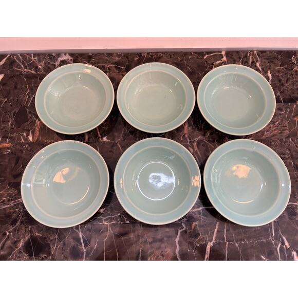 Vintage TS&T Luray Pastels Blue Rim Fruit Dessert Bowl 5 3/8" MCM Set Of 6 - Picture 1 of 9